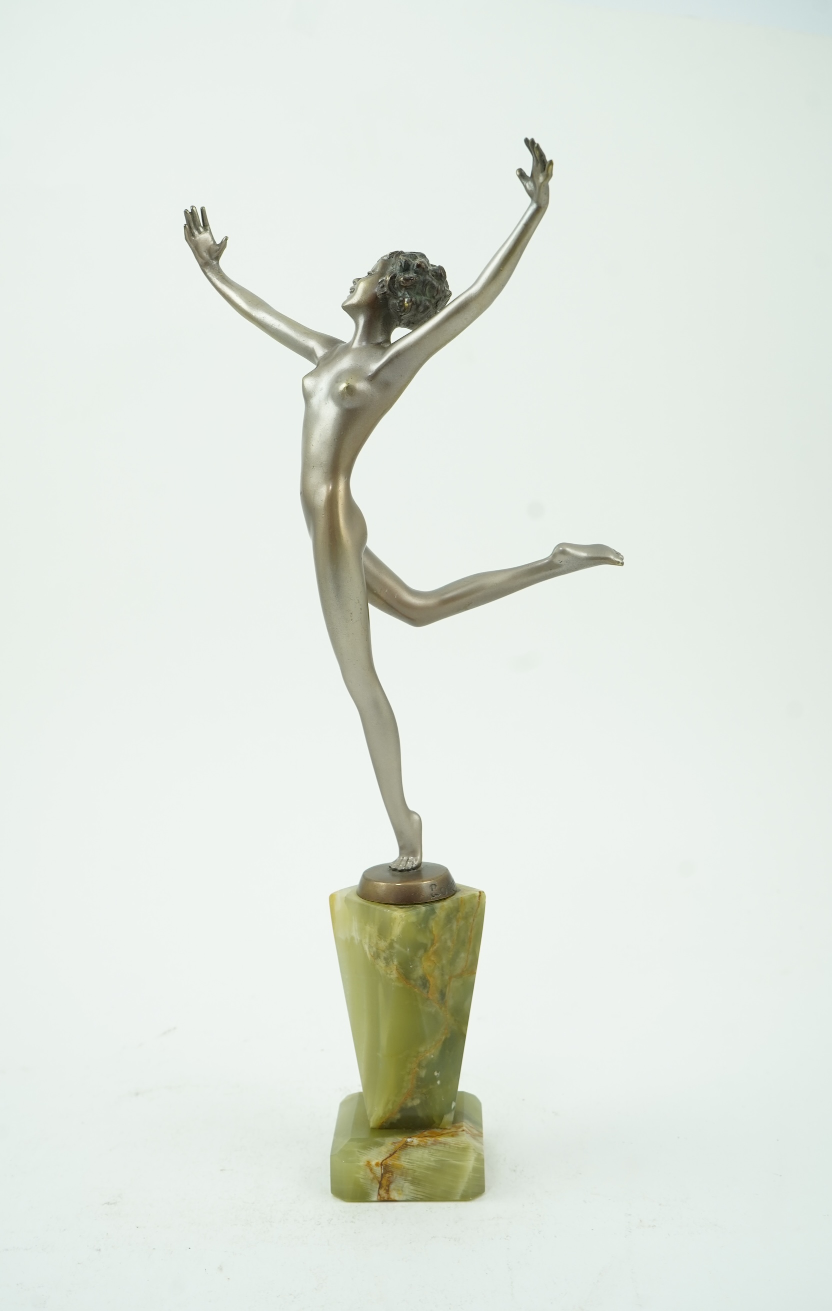 Josef Lorenzl (Austrian, 1892-1950): An Art Deco silvered bronze model of a dancer
